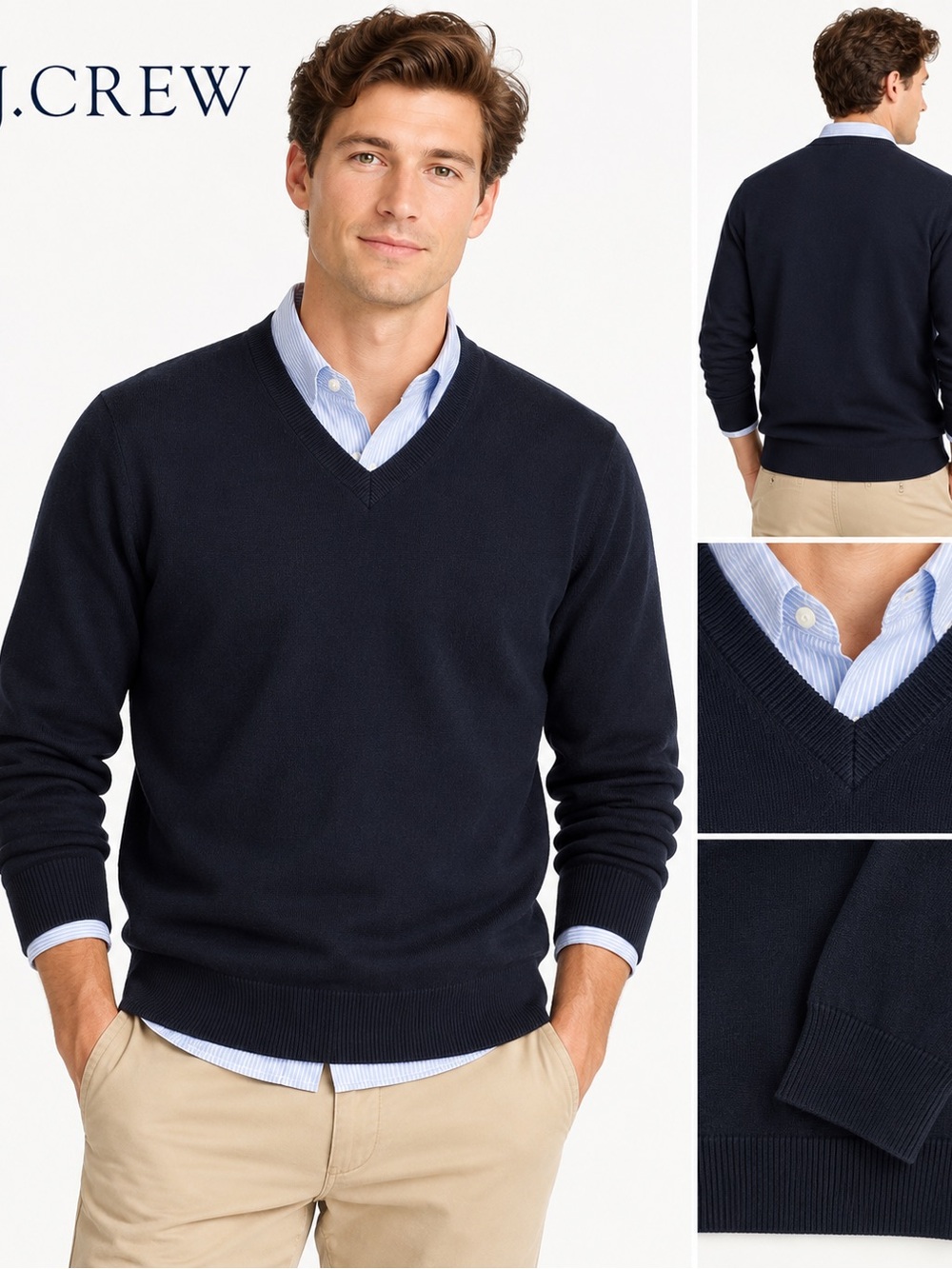 J.Crew Navy Blue 100% Cotton V-Neck Sweater Men’s Medium Classic Pullover
